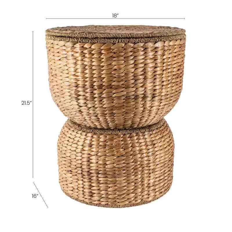 Table d'appoint de rangement sablier en jacinthe tressée avec couvercle