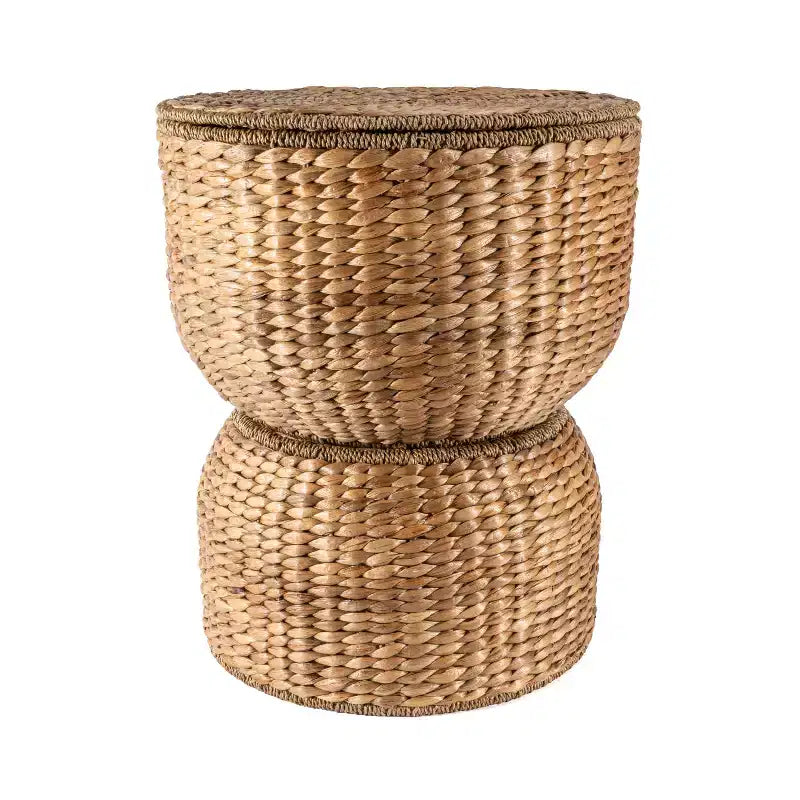 Table d'appoint de rangement sablier en jacinthe tressée avec couvercle