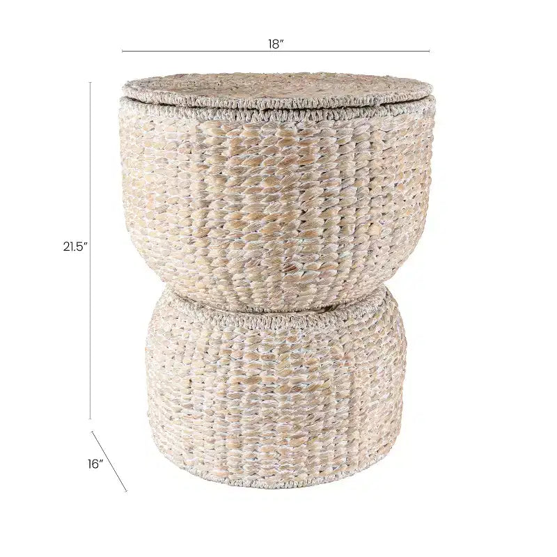 Table d'appoint de rangement sablier en jacinthe tressée avec couvercle
