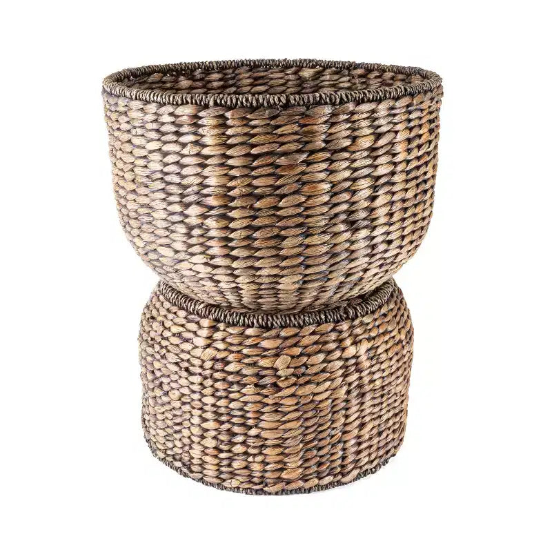 Table d'appoint de rangement sablier en jacinthe tressée avec couvercle