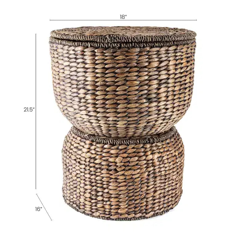 Table d'appoint de rangement sablier en jacinthe tressée avec couvercle