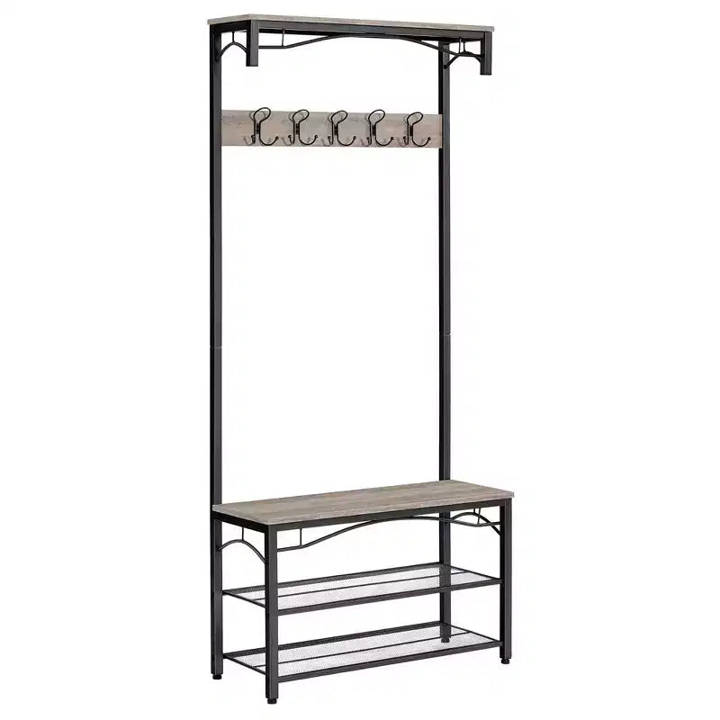 VASAGLE Shoe Bench Rack 3-Tier Storage Shelf Industrial Accent Furniture with Steel Frame 12.6 x 31.5 x 70.3 Inches