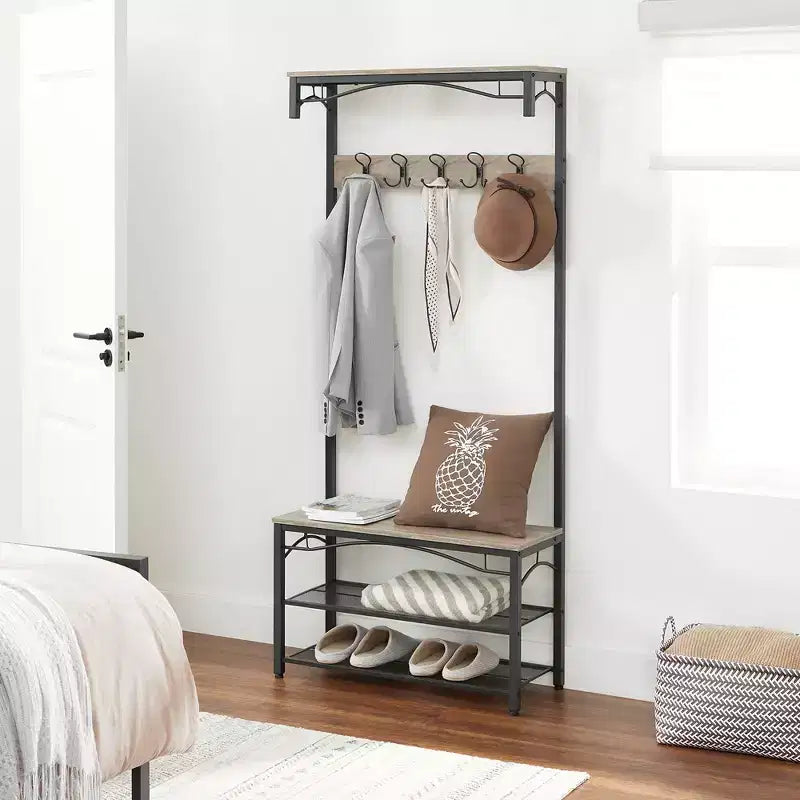 Banc à chaussures avec étagère de rangement à 3 niveaux Meuble d'appoint industriel avec cadre en acier 32 x 80 x 178,5 cm