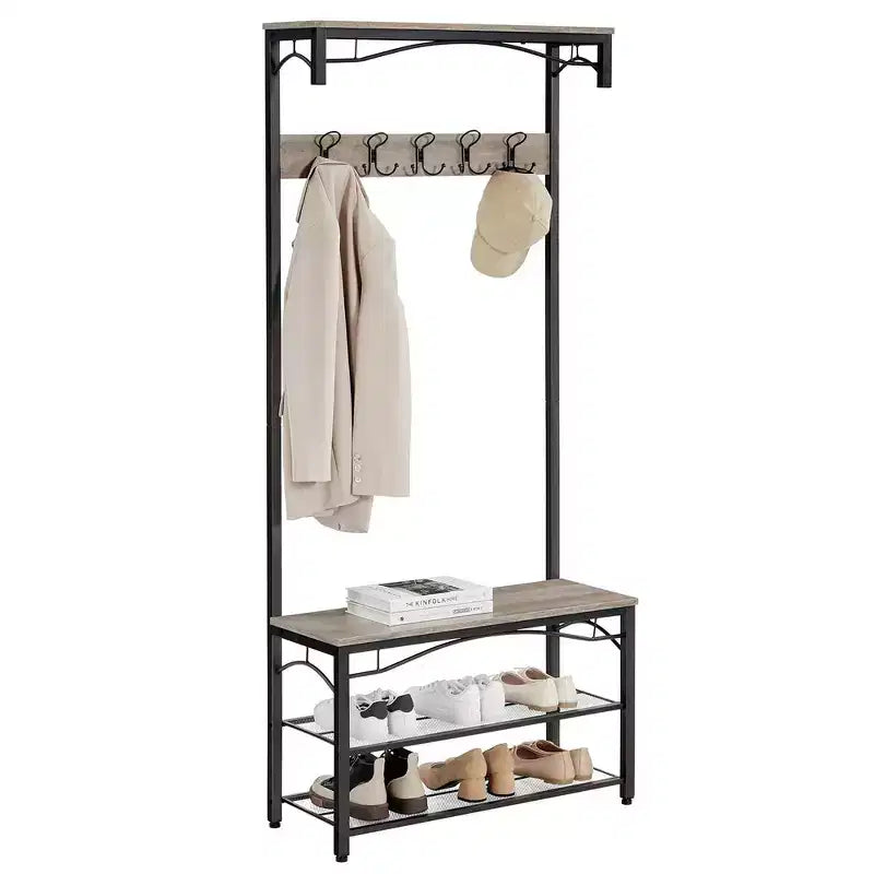 Banc à chaussures avec étagère de rangement à 3 niveaux Meuble d'appoint industriel avec cadre en acier 32 x 80 x 178,5 cm