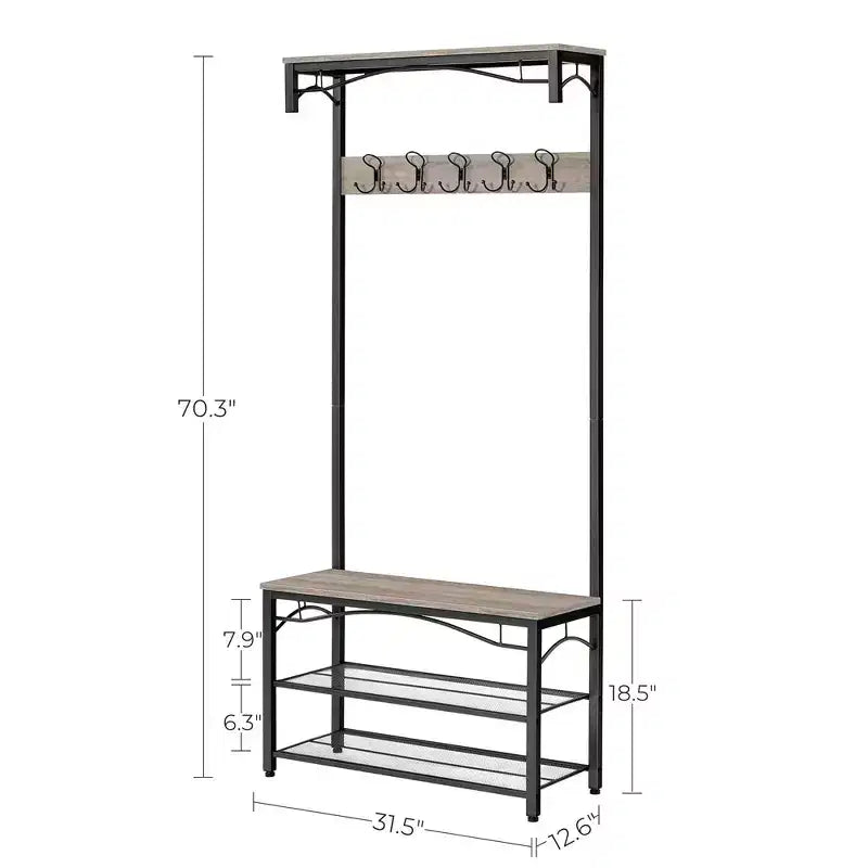 Banc à chaussures avec étagère de rangement à 3 niveaux Meuble d'appoint industriel avec cadre en acier 32 x 80 x 178,5 cm
