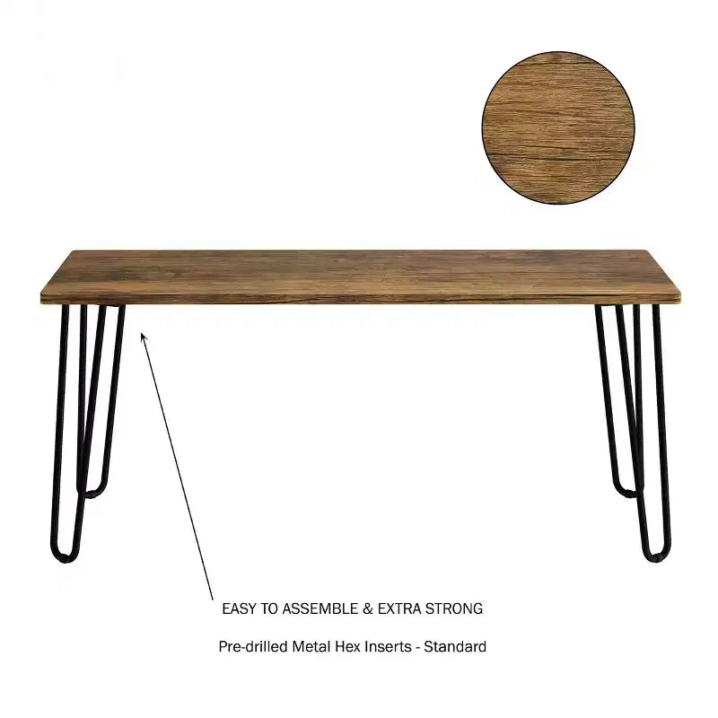 Table basse moderne Lavish Home avec pieds épingles en épingle à cheveux Style industriel moderne Effet grain de bois et accents en acier Meuble de salon