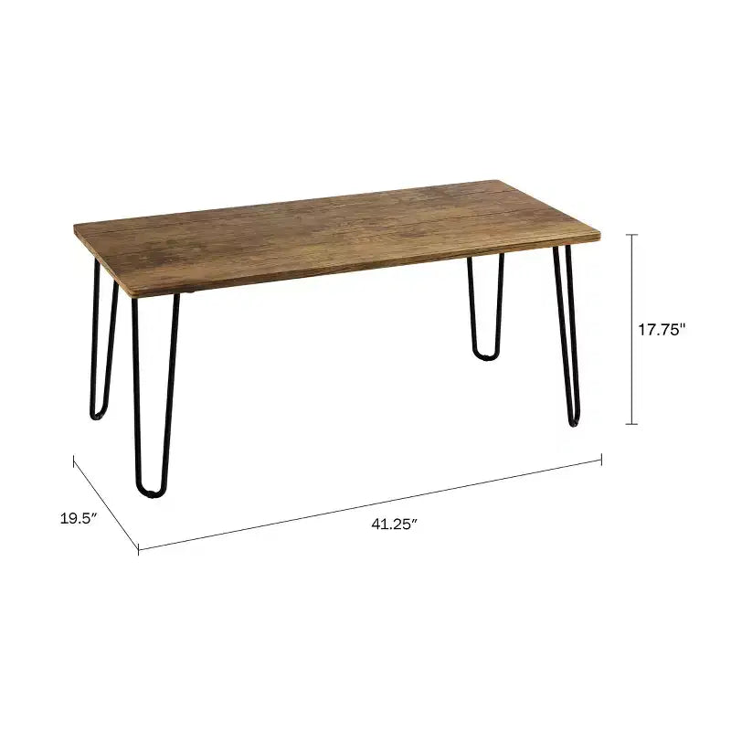 Table basse moderne Lavish Home avec pieds épingles en épingle à cheveux Style industriel moderne Effet grain de bois et accents en acier Meuble de salon