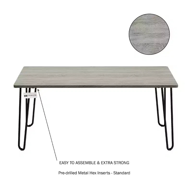 Table basse moderne Lavish Home avec pieds épingles en épingle à cheveux Style industriel moderne Effet grain de bois et accents en acier Meuble de salon
