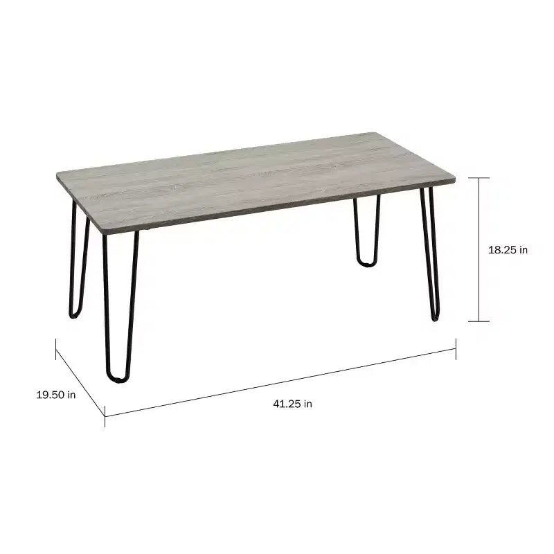 Table basse moderne Lavish Home avec pieds épingles en épingle à cheveux Style industriel moderne Effet grain de bois et accents en acier Meuble de salon