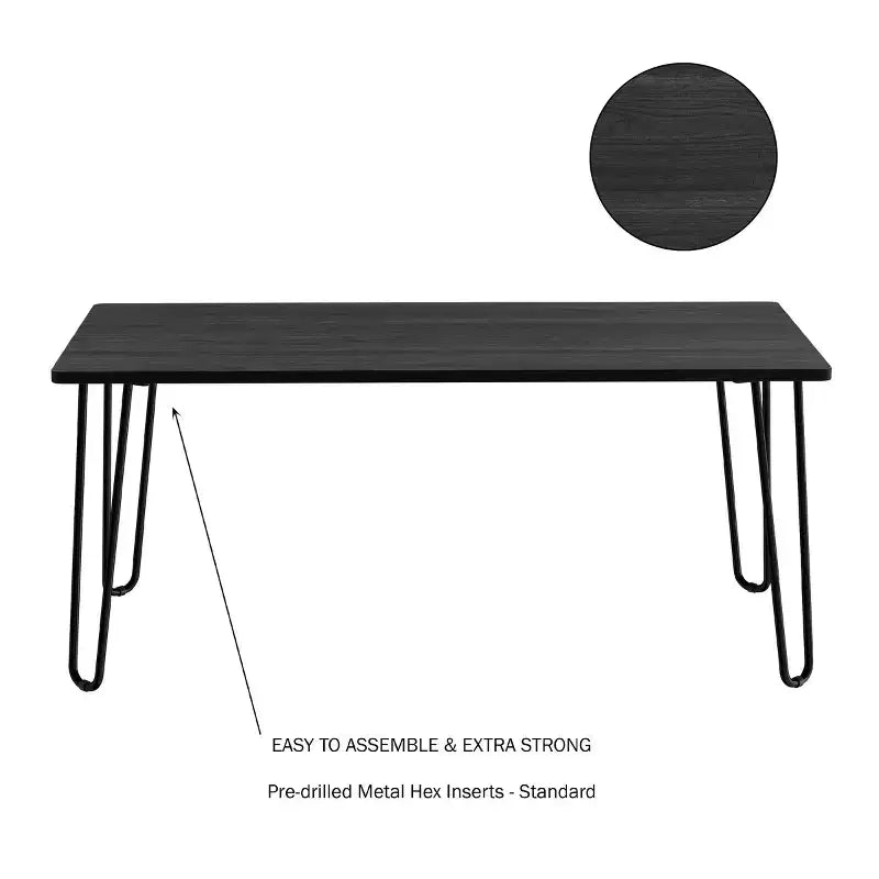 Table basse moderne Lavish Home avec pieds épingles en épingle à cheveux Style industriel moderne Effet grain de bois et accents en acier Meuble de salon