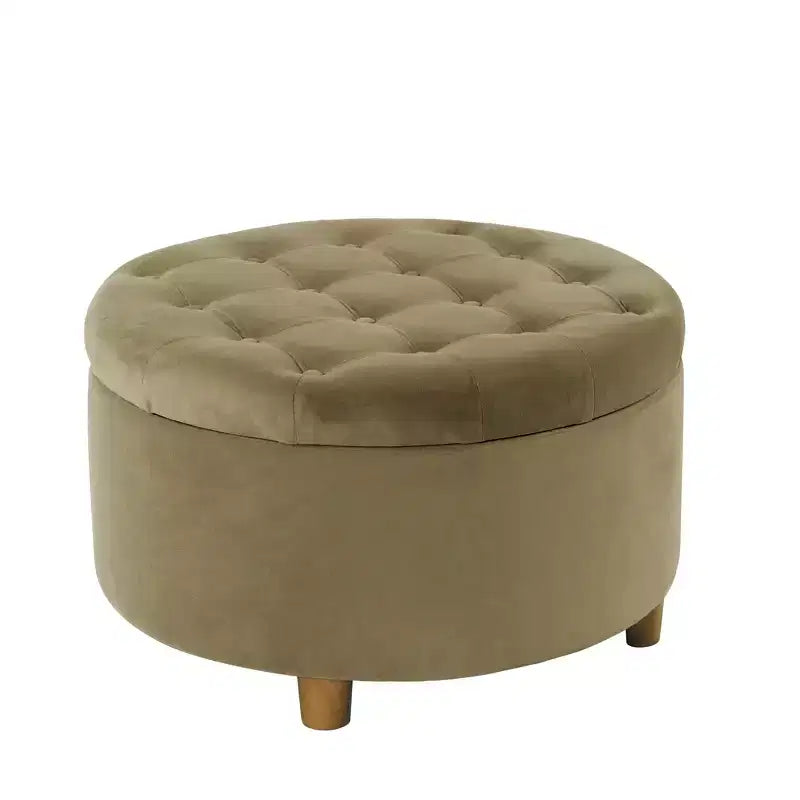Pouffe de rangement rond capitonné en velours