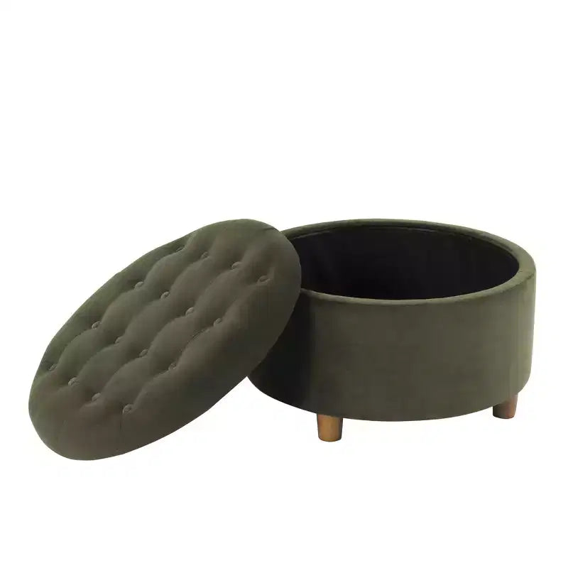 Pouffe de rangement rond capitonné en velours