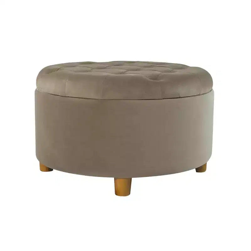 Pouffe de rangement rond capitonné en velours