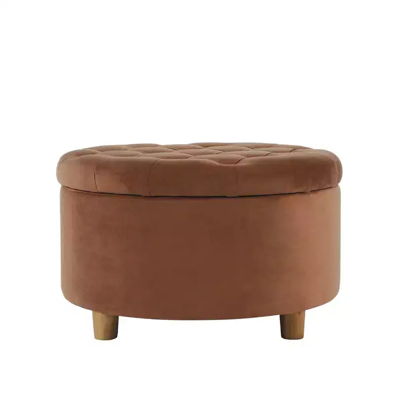 Pouffe de rangement rond capitonné en velours