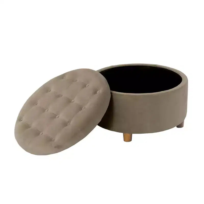 Pouffe de rangement rond capitonné en velours