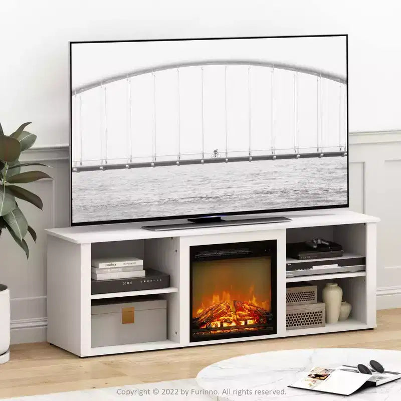 Furinno Classic Fireplace TV Stand Entertainment Console Media Center W/18 Electric Fireplace for TVs up to 70 Solid White