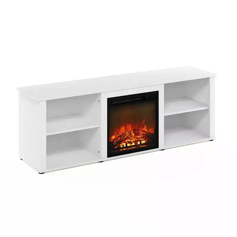 Meuble TV classique avec cheminée intégrée, console de divertissement, centre multimédia avec cheminée électrique de 18 pouces pour téléviseurs jusqu'à 70 pouces, blanc uni