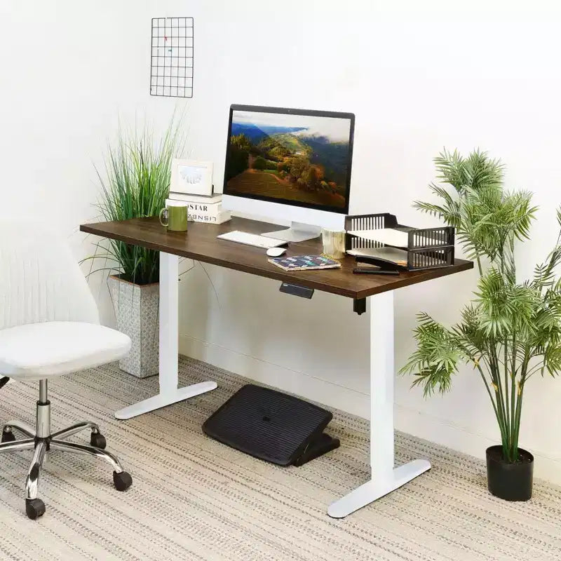 Piétement de bureau assis-debout électrique à moteur unique blanc