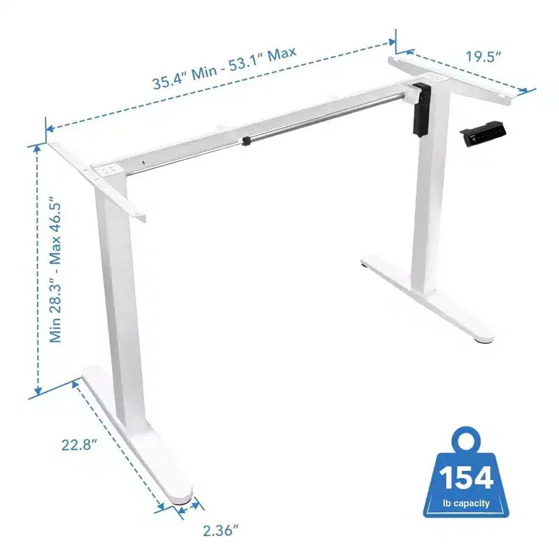 Piétement de bureau assis-debout électrique à moteur unique blanc
