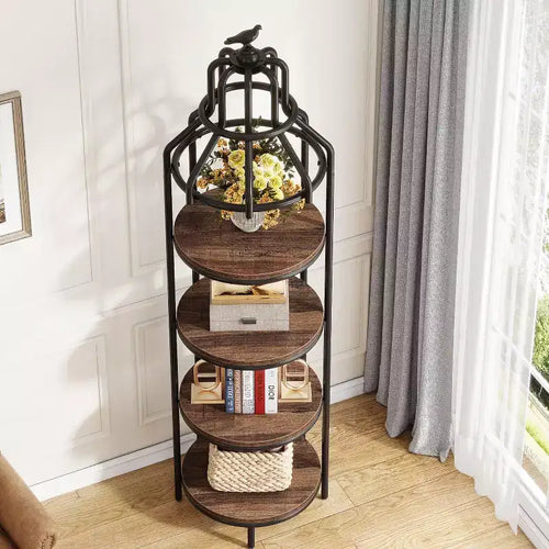 Étagère à Livres 4 Niveaux en Forme de Cage à Oiseaux, Présentoir Autoportant