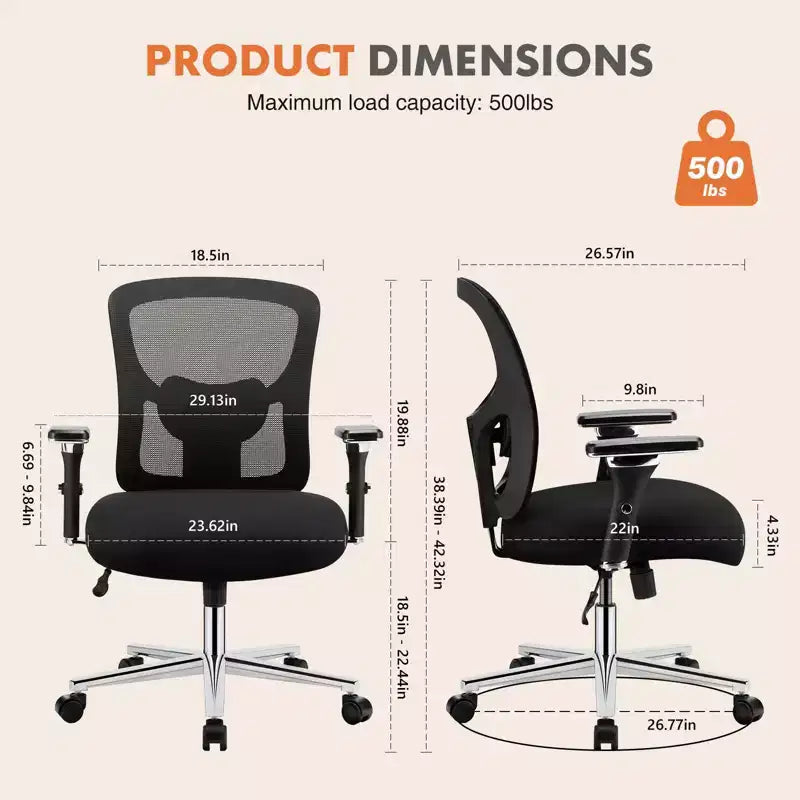 Chaise de bureau ergonomique en maille | Noir