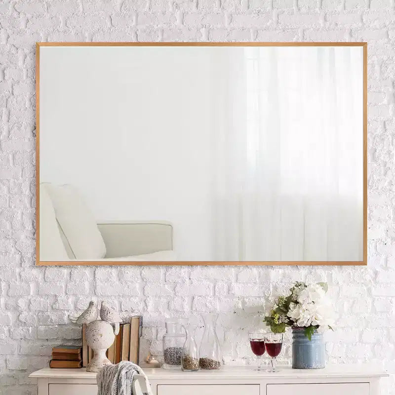 Miroir mural décoratif suspendu, rectangulaire moderne, en aluminium noir à bord fin