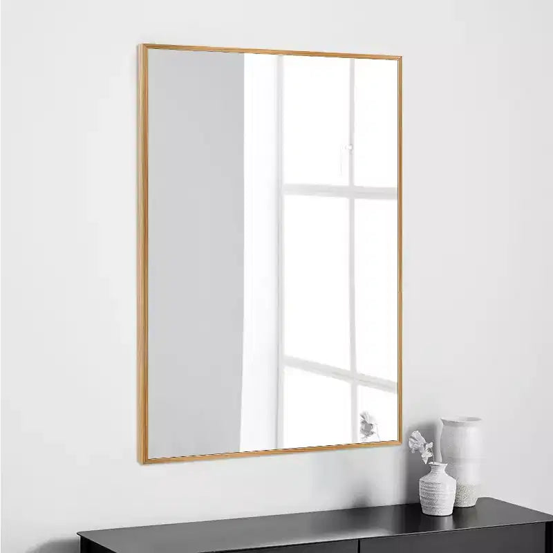 Miroir mural décoratif suspendu, rectangulaire moderne, en aluminium noir à bord fin