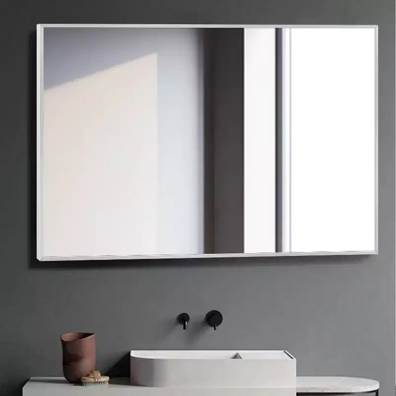 Miroir mural décoratif suspendu, rectangulaire moderne, en aluminium noir à bord fin