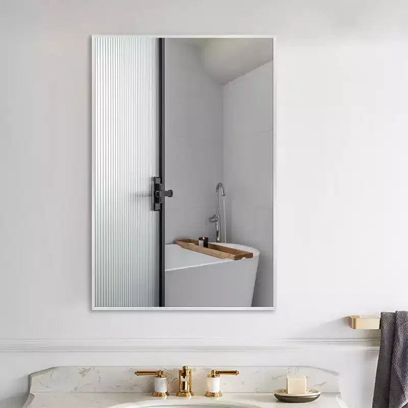 Miroir mural décoratif suspendu, rectangulaire moderne, en aluminium noir à bord fin