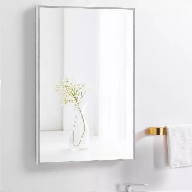 Miroir mural décoratif suspendu, rectangulaire moderne, en aluminium noir à bord fin