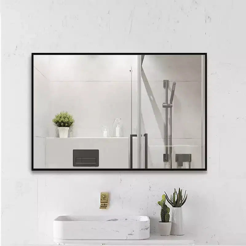 Miroir mural décoratif suspendu, rectangulaire moderne, en aluminium noir à bord fin