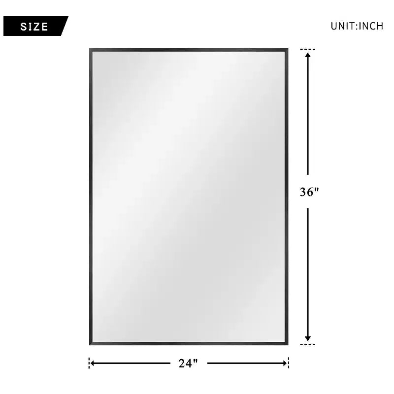 Miroir mural décoratif suspendu, rectangulaire moderne, en aluminium noir à bord fin