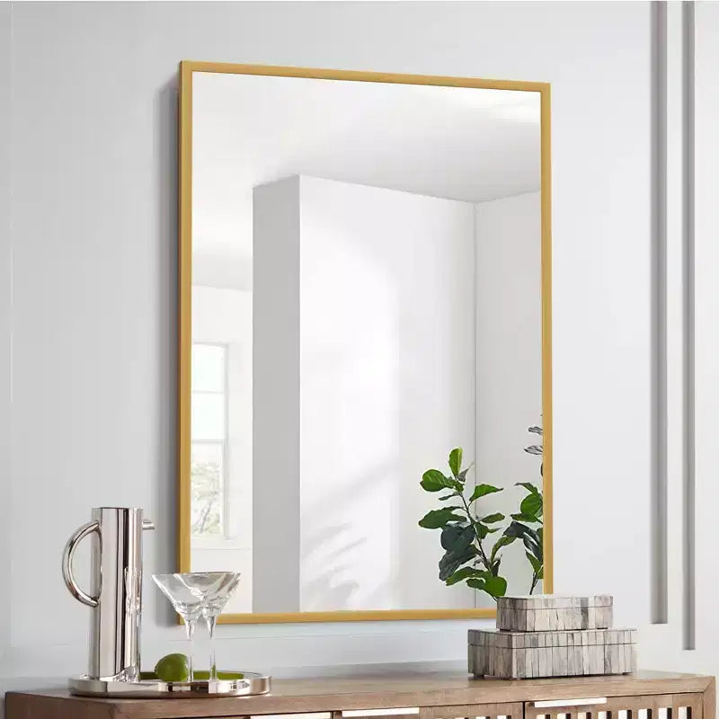 Miroir mural décoratif suspendu, rectangulaire moderne, en aluminium noir à bord fin