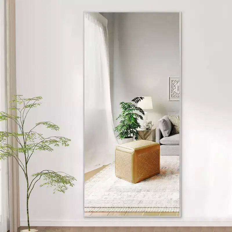 Miroir mural décoratif suspendu, rectangulaire moderne, en aluminium noir à bord fin