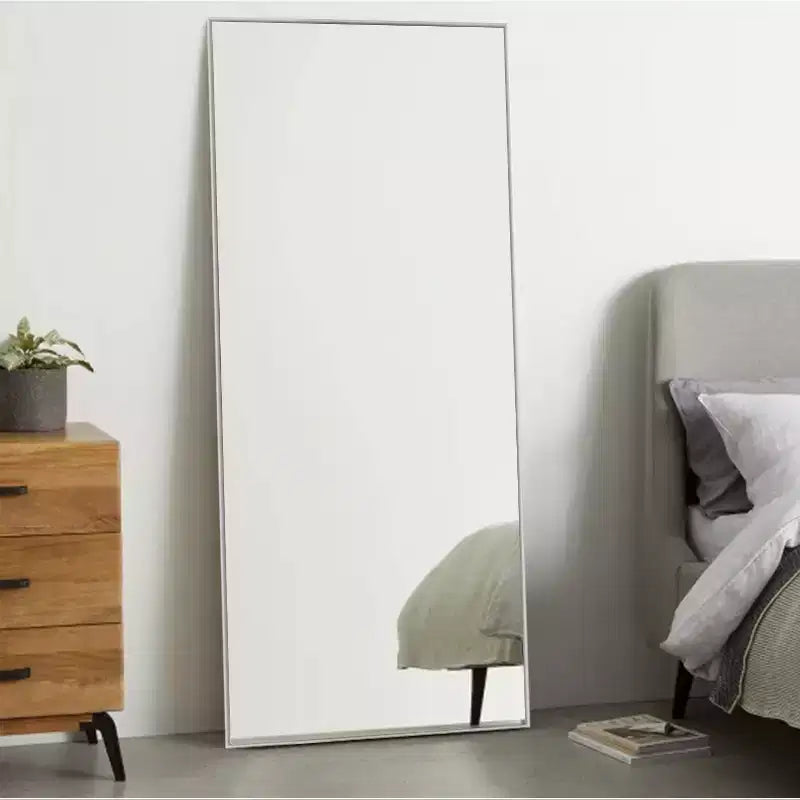 Miroir mural décoratif suspendu, rectangulaire moderne, en aluminium noir à bord fin