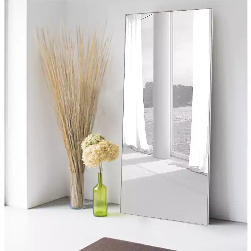 Miroir mural décoratif suspendu, rectangulaire moderne, en aluminium noir à bord fin