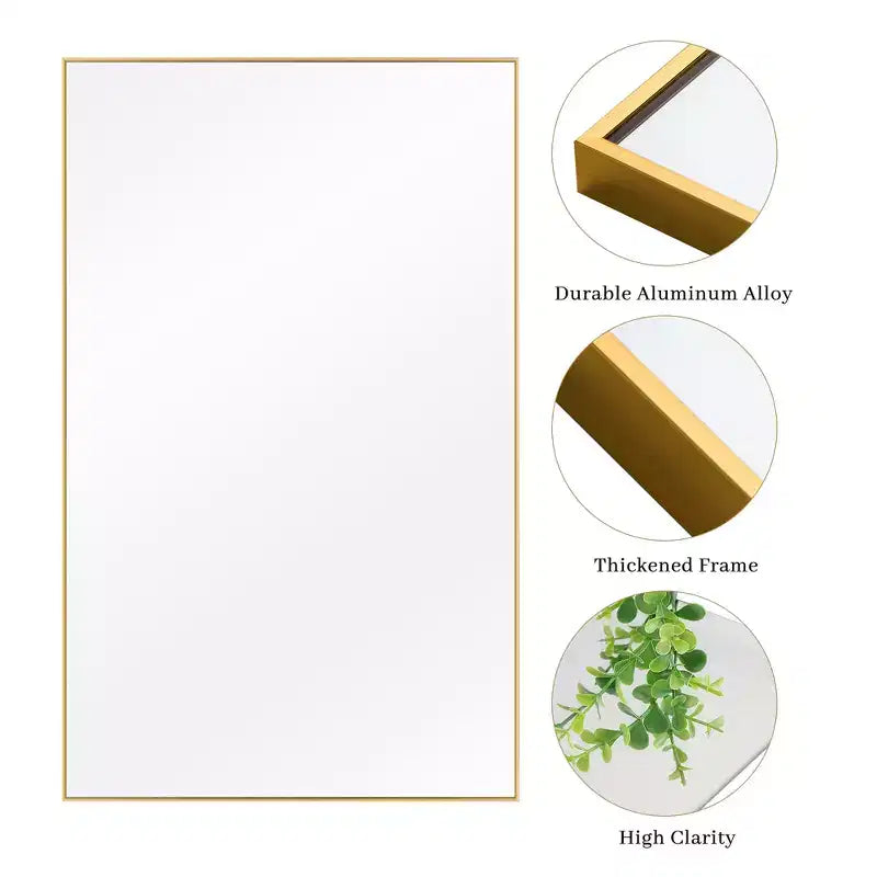 Miroir mural décoratif suspendu, rectangulaire moderne, en aluminium noir à bord fin