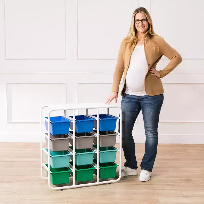 Étagère de rangement 4 niveaux ECR4Kids avec 12 bacs 4x3 polyvalente