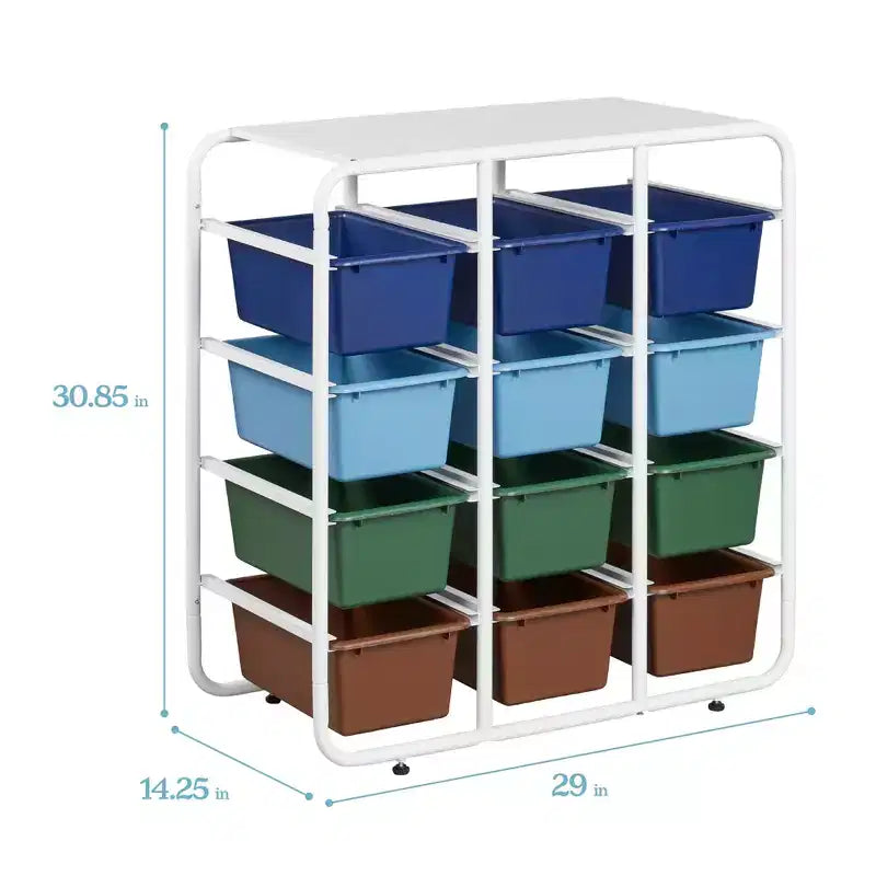 Étagère de rangement 4 niveaux ECR4Kids avec 12 bacs 4x3 polyvalente
