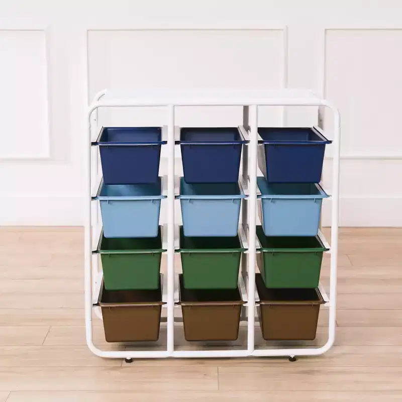 Étagère de rangement 4 niveaux ECR4Kids avec 12 bacs 4x3 polyvalente