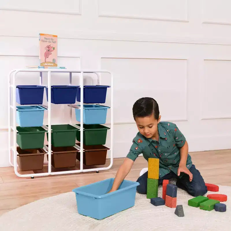 Étagère de rangement 4 niveaux ECR4Kids avec 12 bacs 4x3 polyvalente