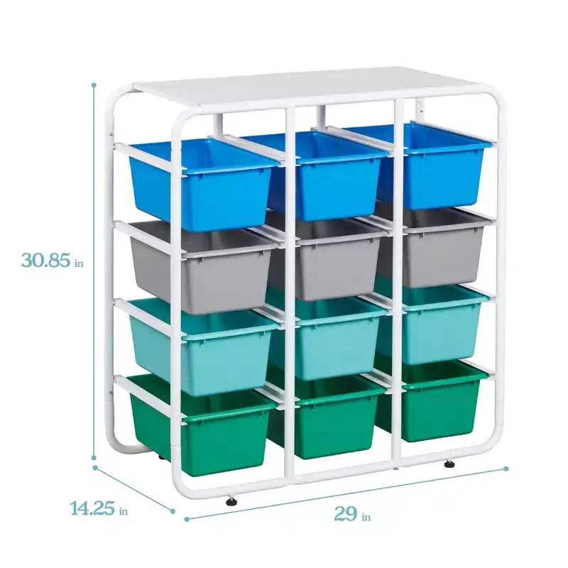 Étagère de rangement 4 niveaux ECR4Kids avec 12 bacs 4x3 polyvalente