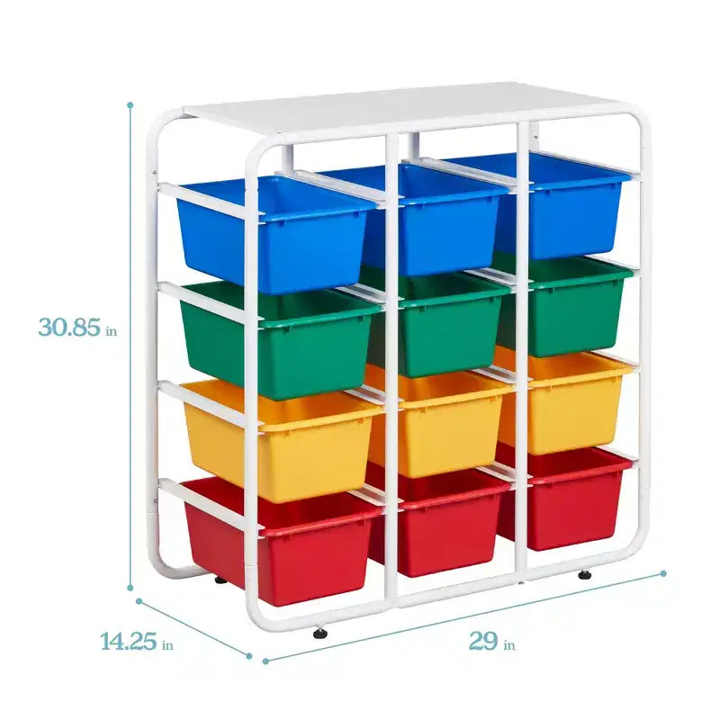 Étagère de rangement 4 niveaux ECR4Kids avec 12 bacs 4x3 polyvalente