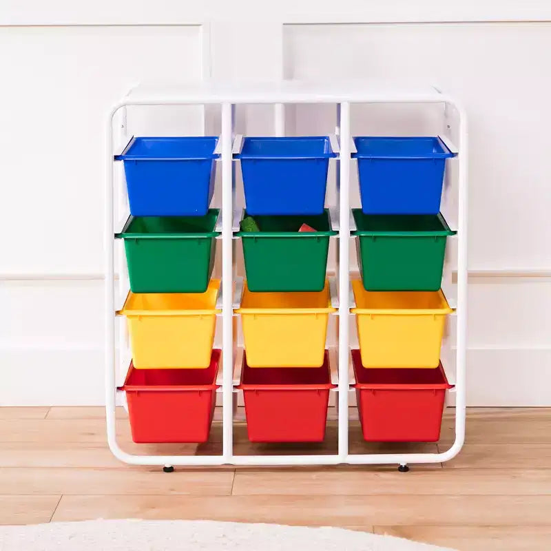 Étagère de rangement 4 niveaux ECR4Kids avec 12 bacs 4x3 polyvalente