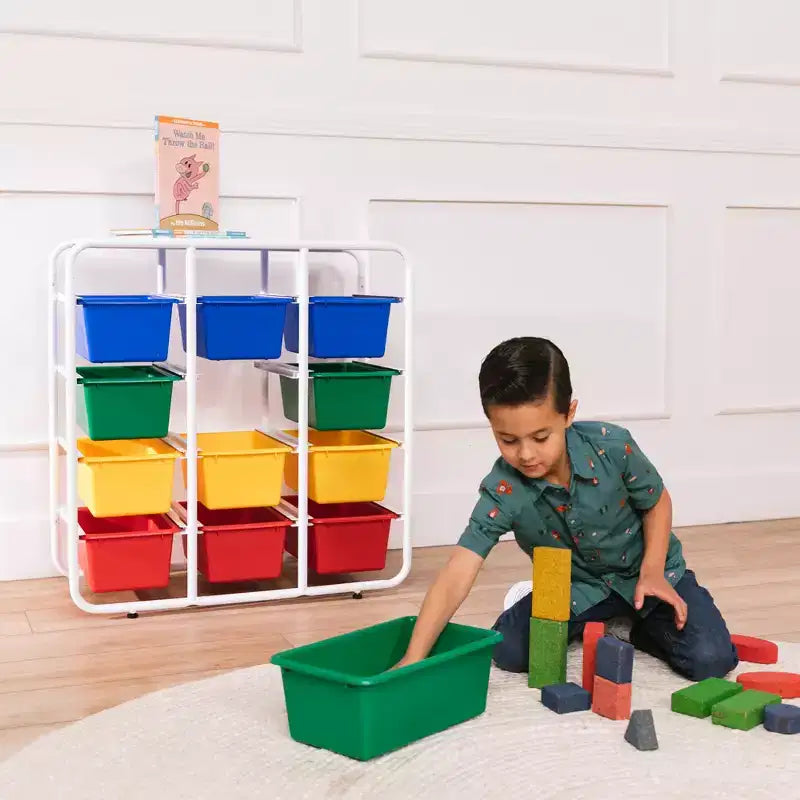 Étagère de rangement 4 niveaux ECR4Kids avec 12 bacs 4x3 polyvalente