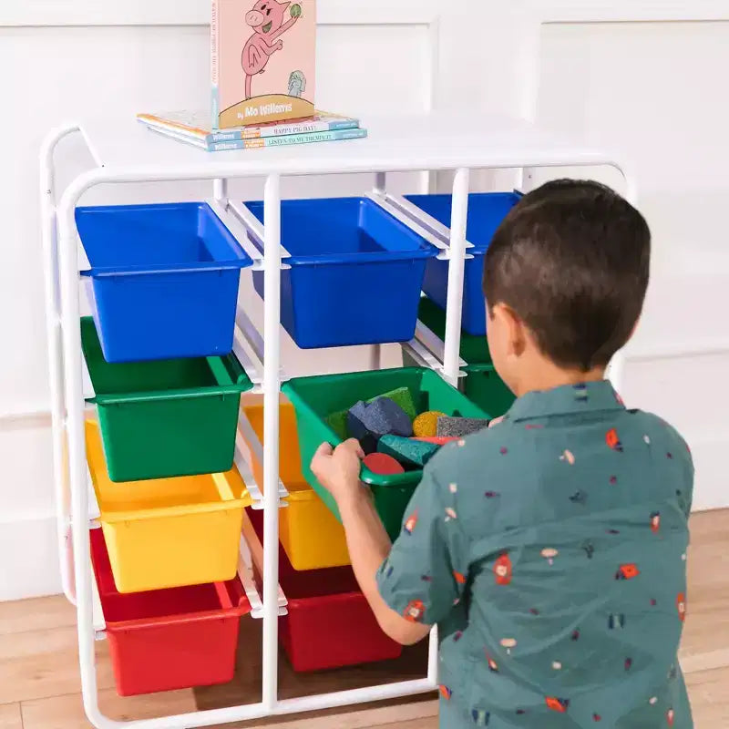 Étagère de rangement 4 niveaux ECR4Kids avec 12 bacs 4x3 polyvalente