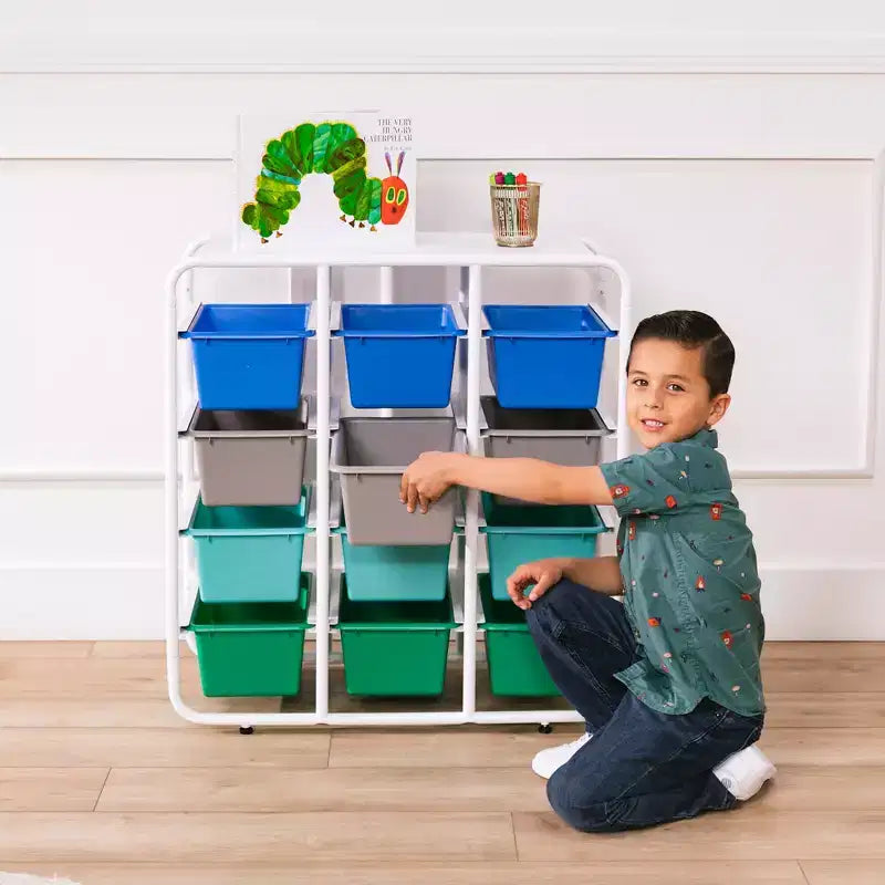 Étagère de rangement 4 niveaux ECR4Kids avec 12 bacs 4x3 polyvalente