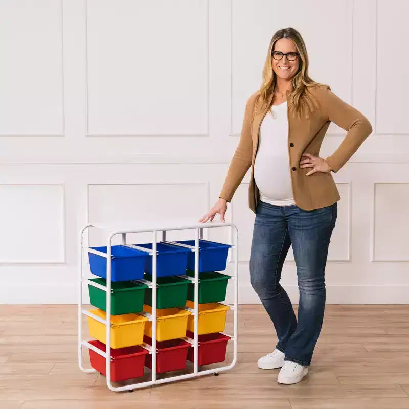 Étagère de rangement 4 niveaux ECR4Kids avec 12 bacs 4x3 polyvalente