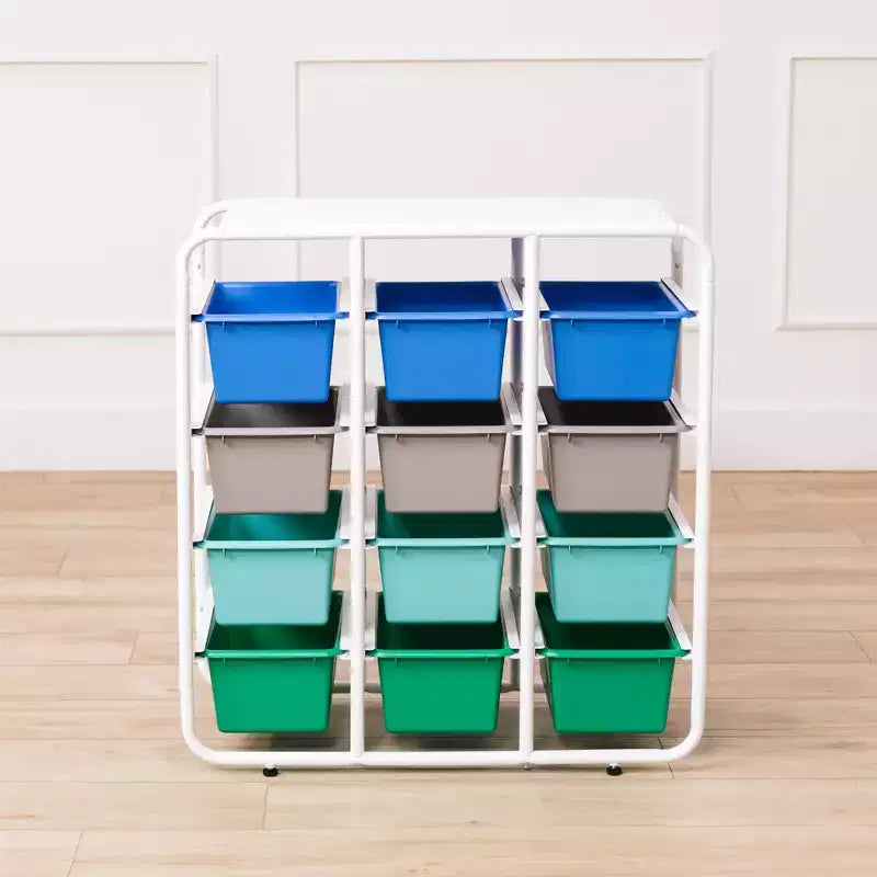 Étagère de rangement 4 niveaux ECR4Kids avec 12 bacs 4x3 polyvalente