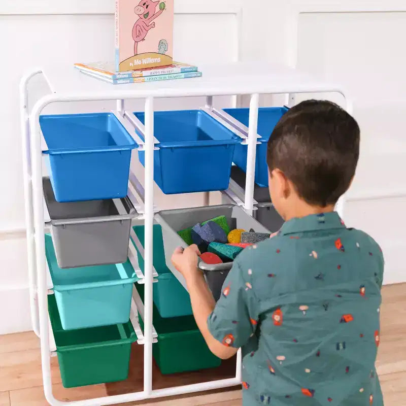 Étagère de rangement 4 niveaux ECR4Kids avec 12 bacs 4x3 polyvalente
